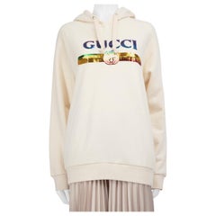 Gucci Ecru Sequinned Logo Hoodie Size M