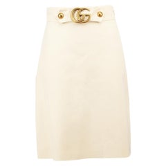 Gucci Ecru Wool Marmont GG Buckle Skirt Size XS