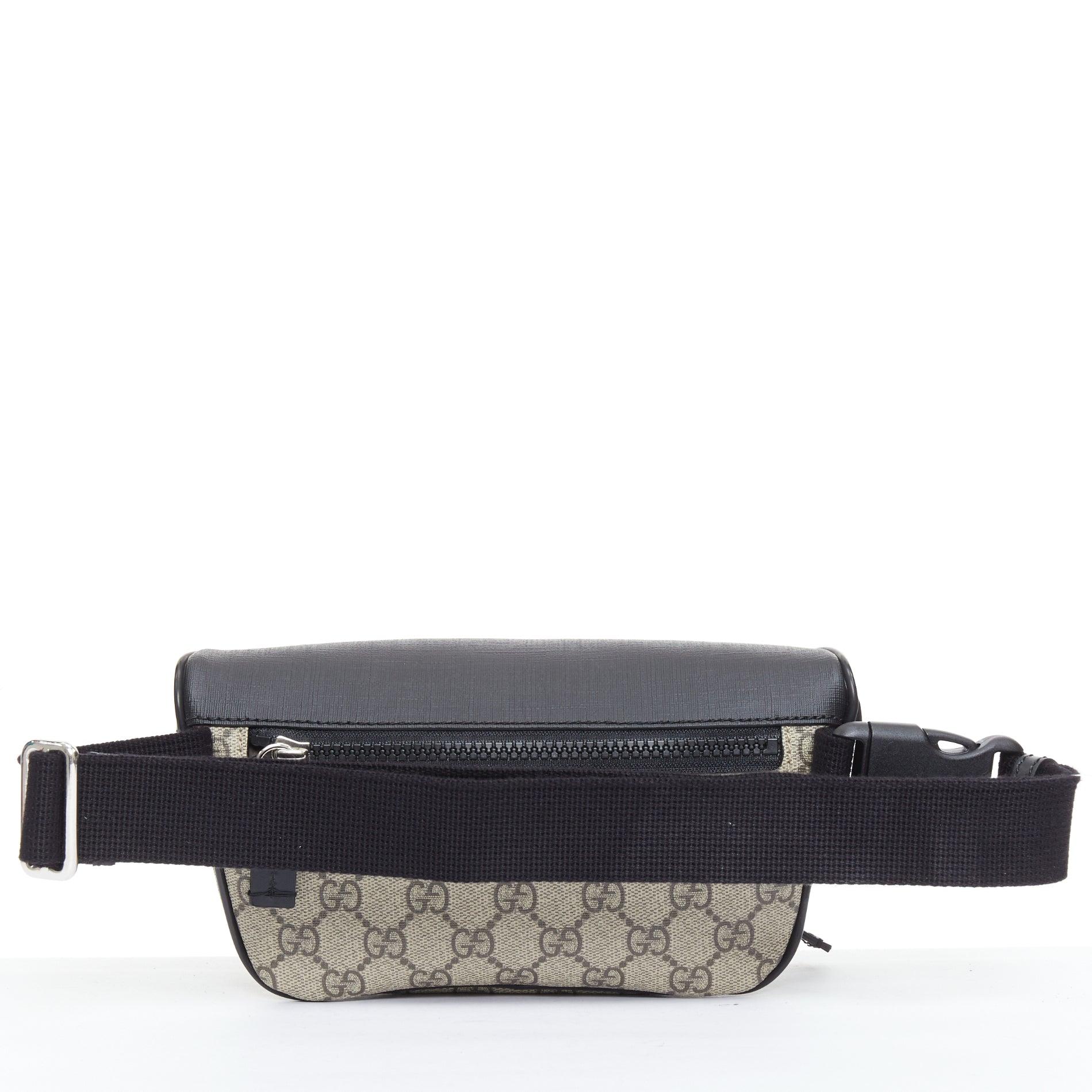 GUCCI Eden Supreme GG monogram canvas black leather belt bag In Excellent Condition For Sale In Hong Kong, NT