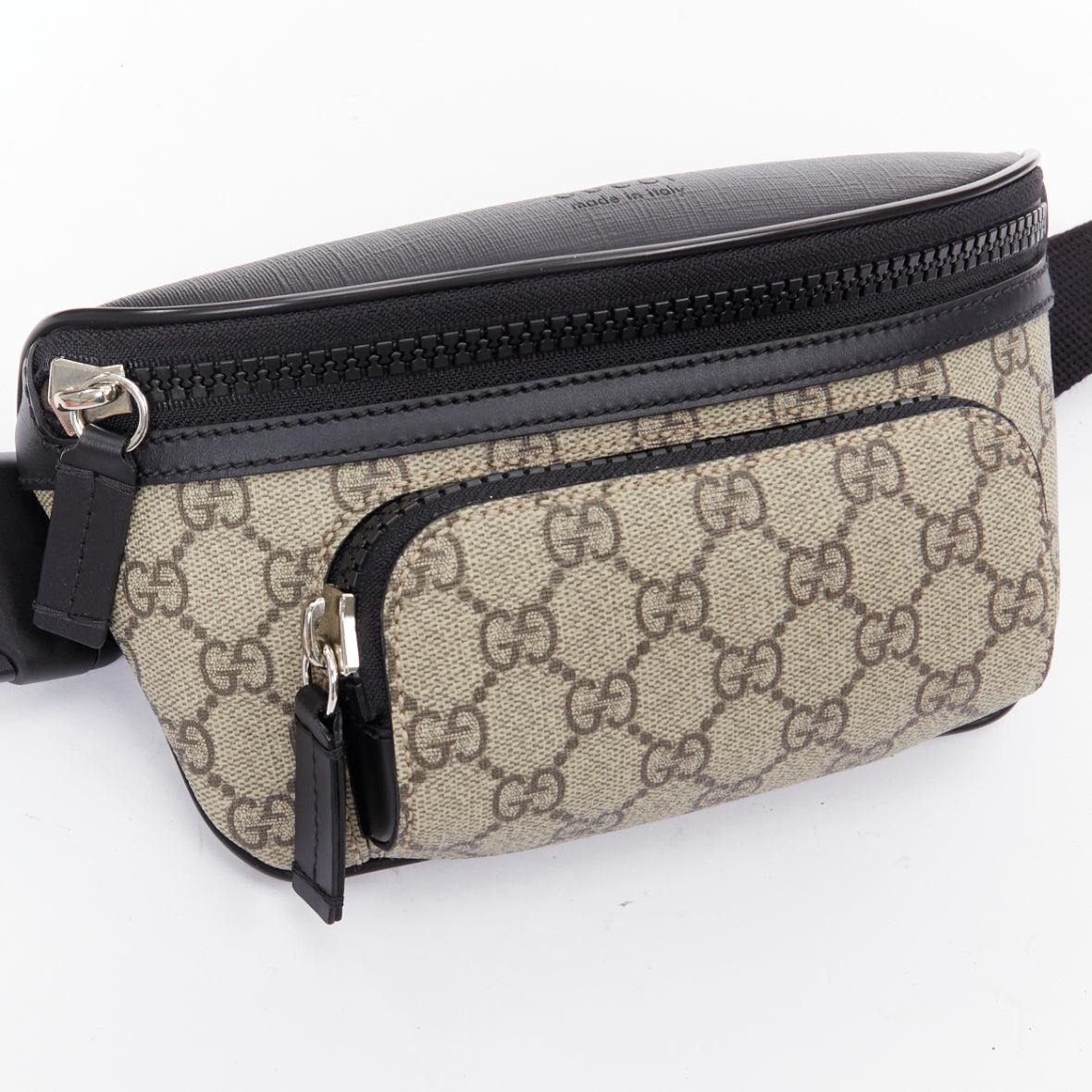 Men's GUCCI Eden Supreme GG monogram canvas black leather belt bag For Sale