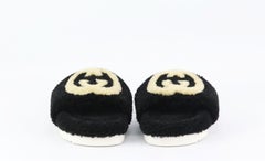 Gucci Eileen Logo Print Shearling Slides EU 38 UK 5 US 8