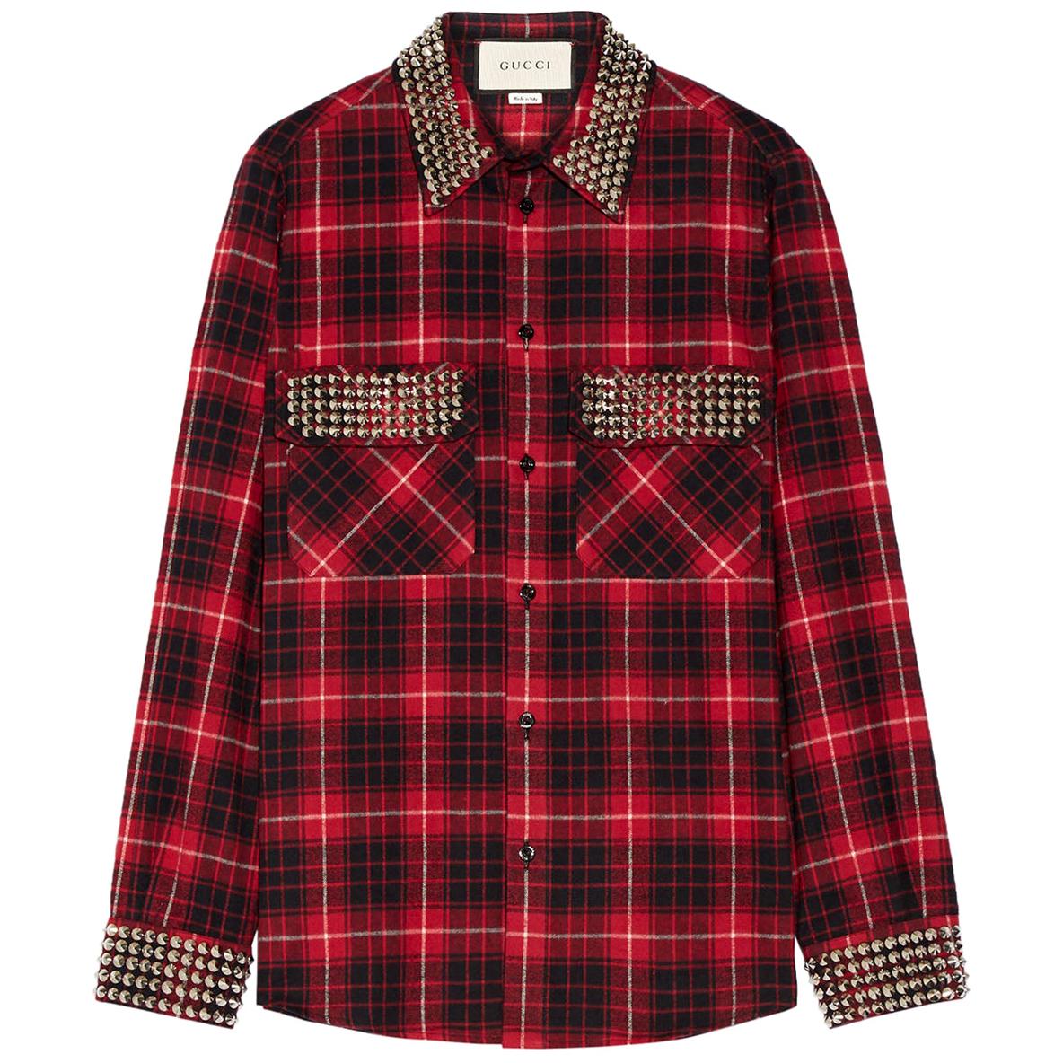 Gucci Embellished Plaid Cotton Flannel Shirt at 1stDibs