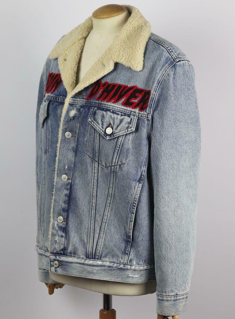 Gucci Embellished Shearling Lined Denim Jacket For Sale at 1stDibs