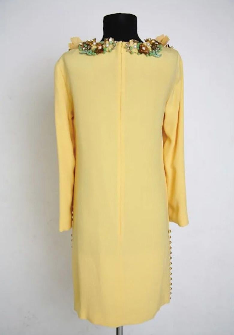 Gucci Embellished Yellow Silk Dress In Excellent Condition In Montgomery, TX