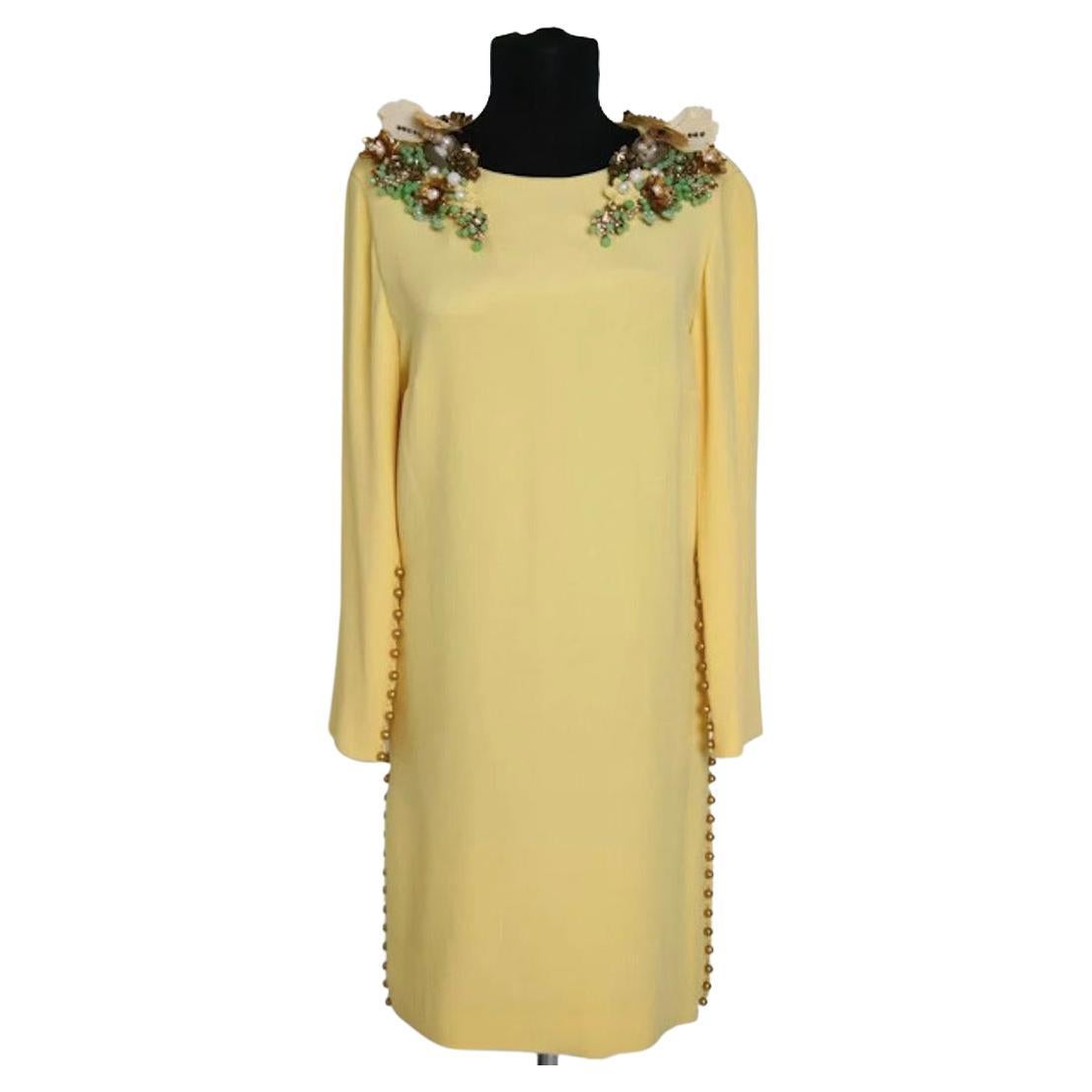 Gucci Embellished Yellow Silk Dress