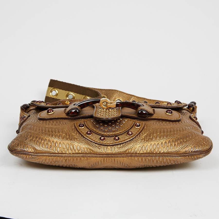 Brown GUCCI Embossed Gold Leather Vintage Handbag 