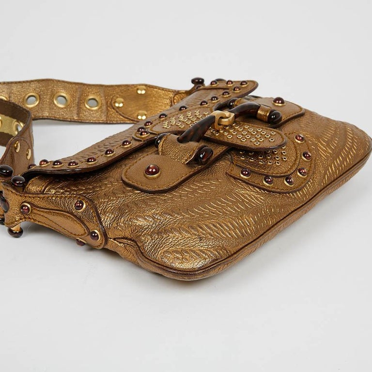 GUCCI Embossed Gold Leather Vintage Handbag For Sale at 1stDibs