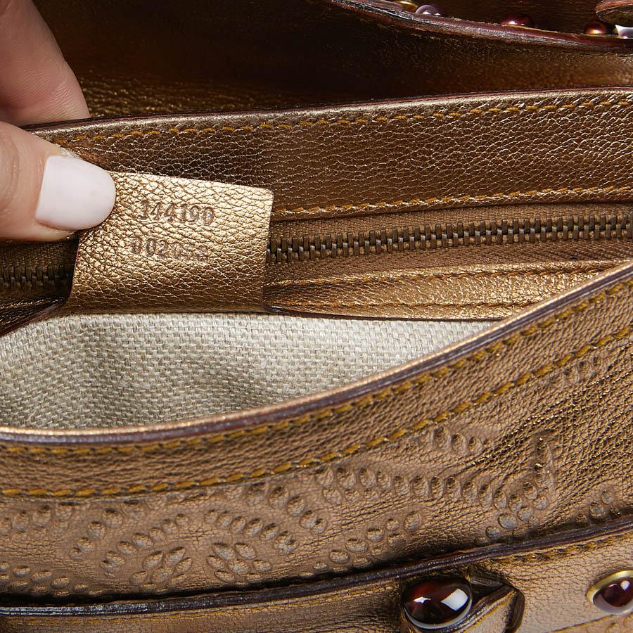 GUCCI Embossed Gold Leather Vintage Handbag  1