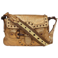 GUCCI Embossed Gold Leather Vintage Handbag 