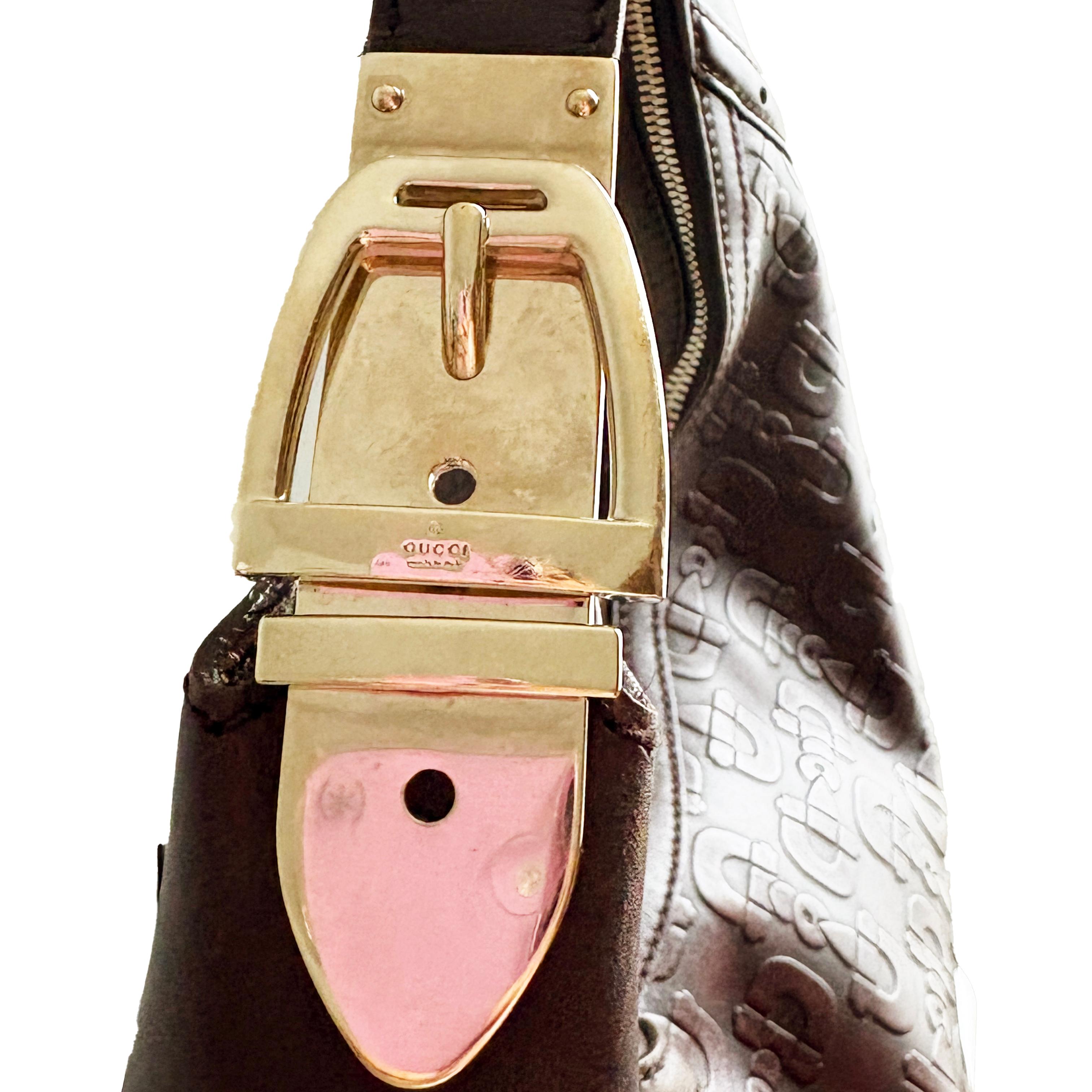 Gucci Geprägtes Leder Horsebit Glam Hobo Bag Umhängetasche mit Gold Hardware im Angebot 2