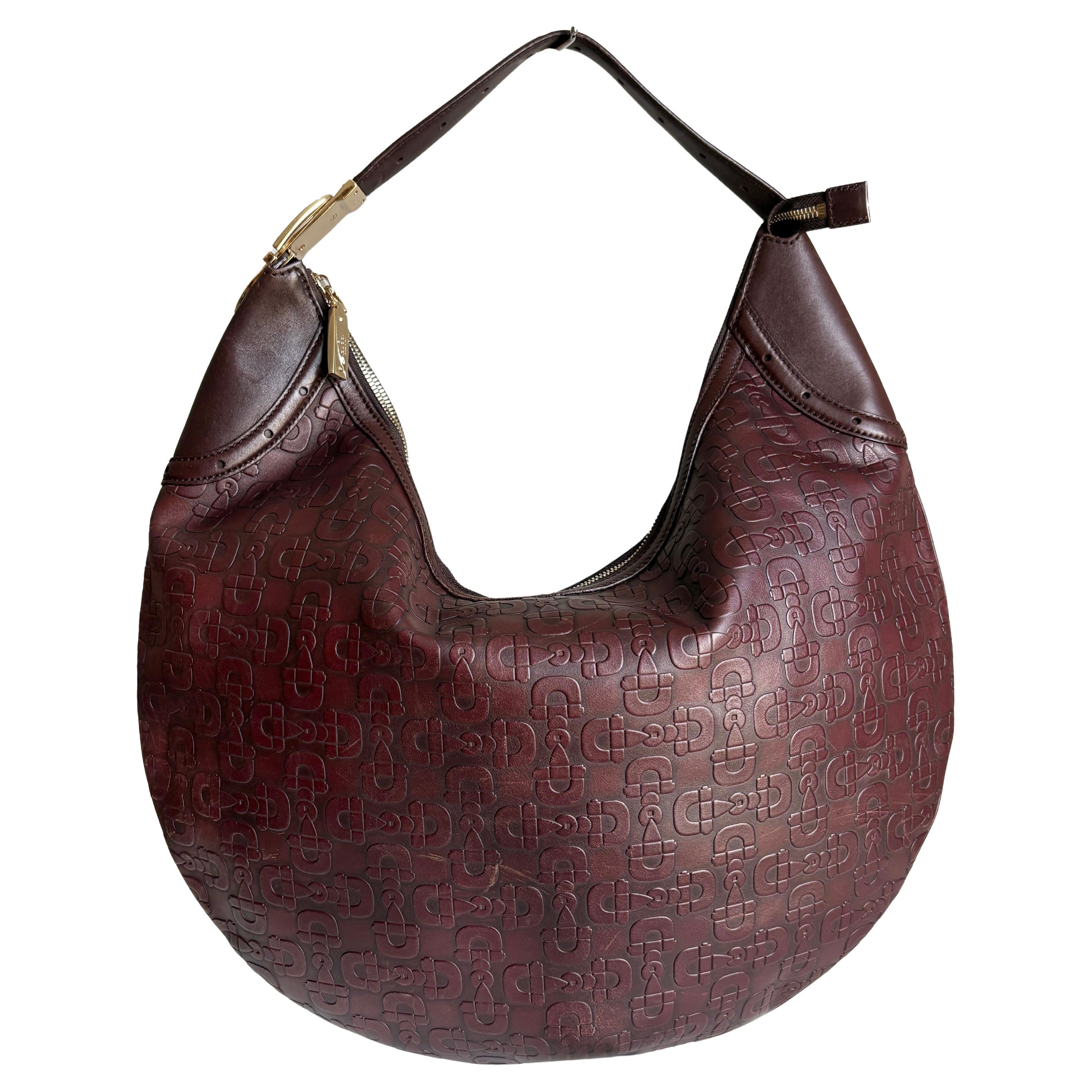 Gucci Geprägtes Leder Horsebit Glam Hobo Bag Umhängetasche mit Gold Hardware im Angebot