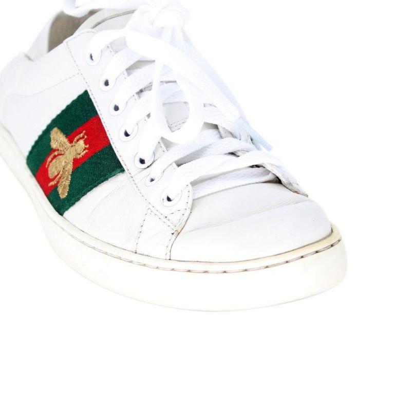 Gucci Embroidered 5 Low-top Calfskin Leather Ace Bee Sneakers GG-0505N-0164

These stylish sneakers are crafted of leather and embellished with the iconic Gucci Bee green and red web canvas red and green snakeskin at the heels. These are fabulous