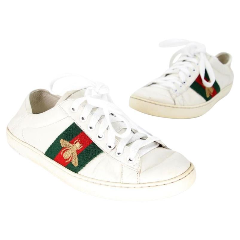 Gucci Embroidered 5 Low-Top Calfskin Leather Ace Bee Sneakers GG-0505N-0164