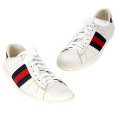Gucci Embroidered 7.5 Calfskin Leather Low-Top Ace Sneakers GG-0505N-0166