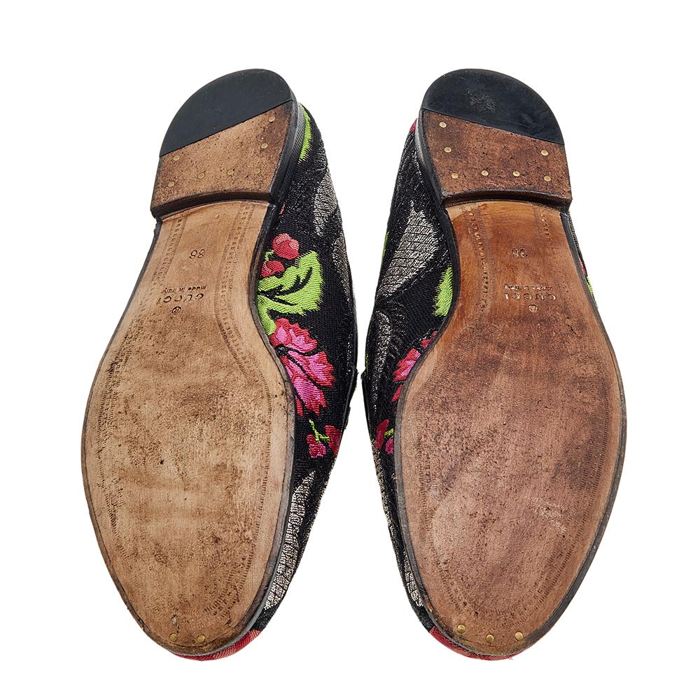 Women's Gucci Embroidered Brocade Fabric Jordaan Horsebit Slip On Loafers Size 36