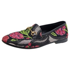 Gucci Embroidered Brocade Fabric Jordaan Horsebit Slip On Loafers Size 36