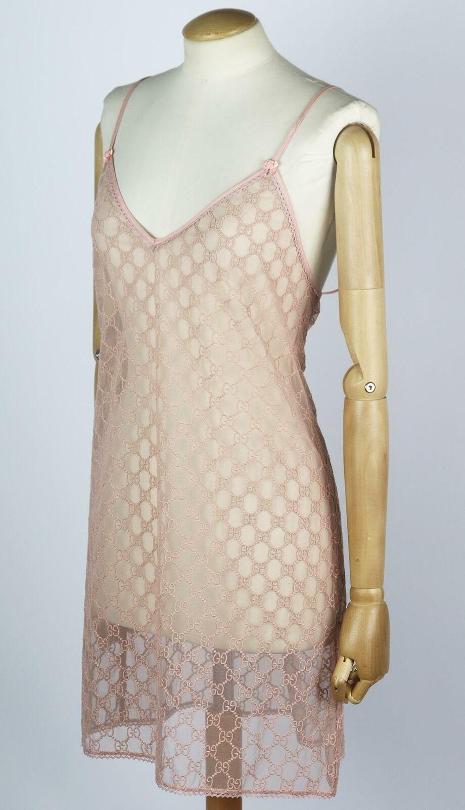 Mini Vestido Gucci de Tul Bordado en Mezcla de Algodón Beige