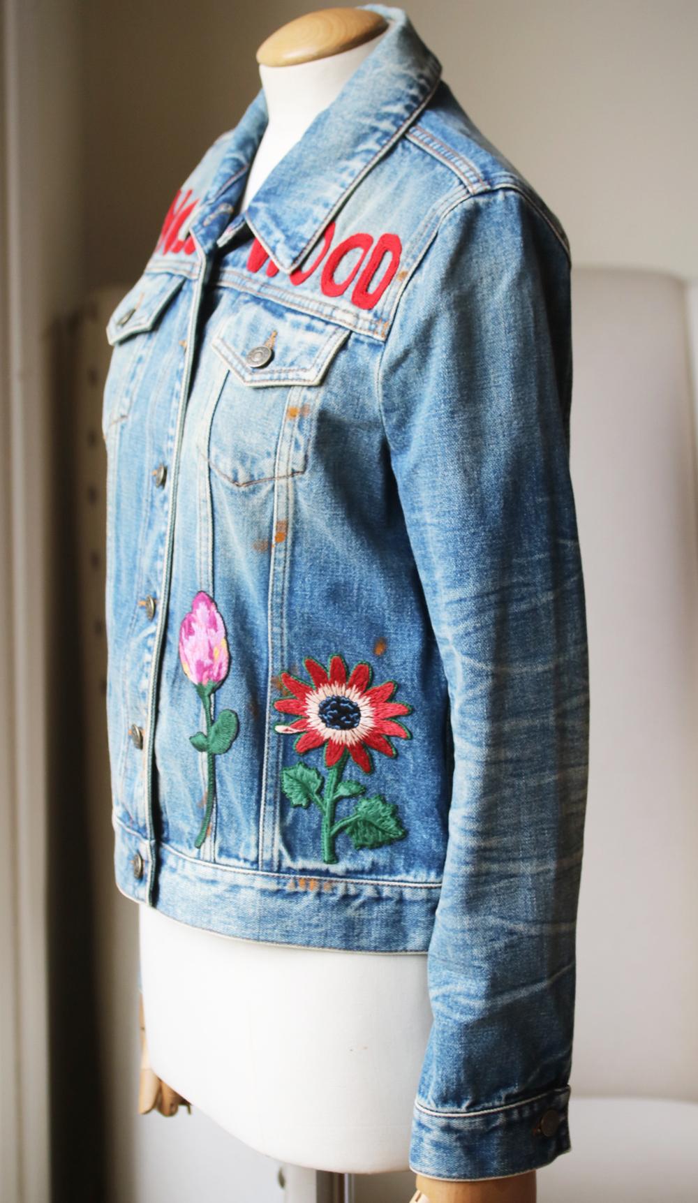 embroidered denim jacket gucci