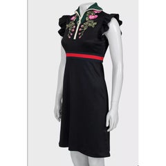 Gucci Embroidered Detail Black Polyester Dress XS