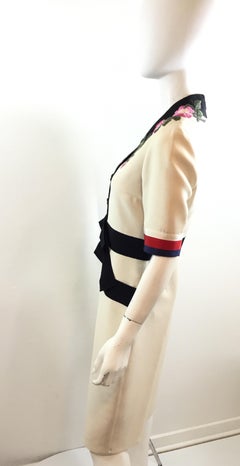 Gucci Embroidered Dress with Faille Ribbon Trim 2017