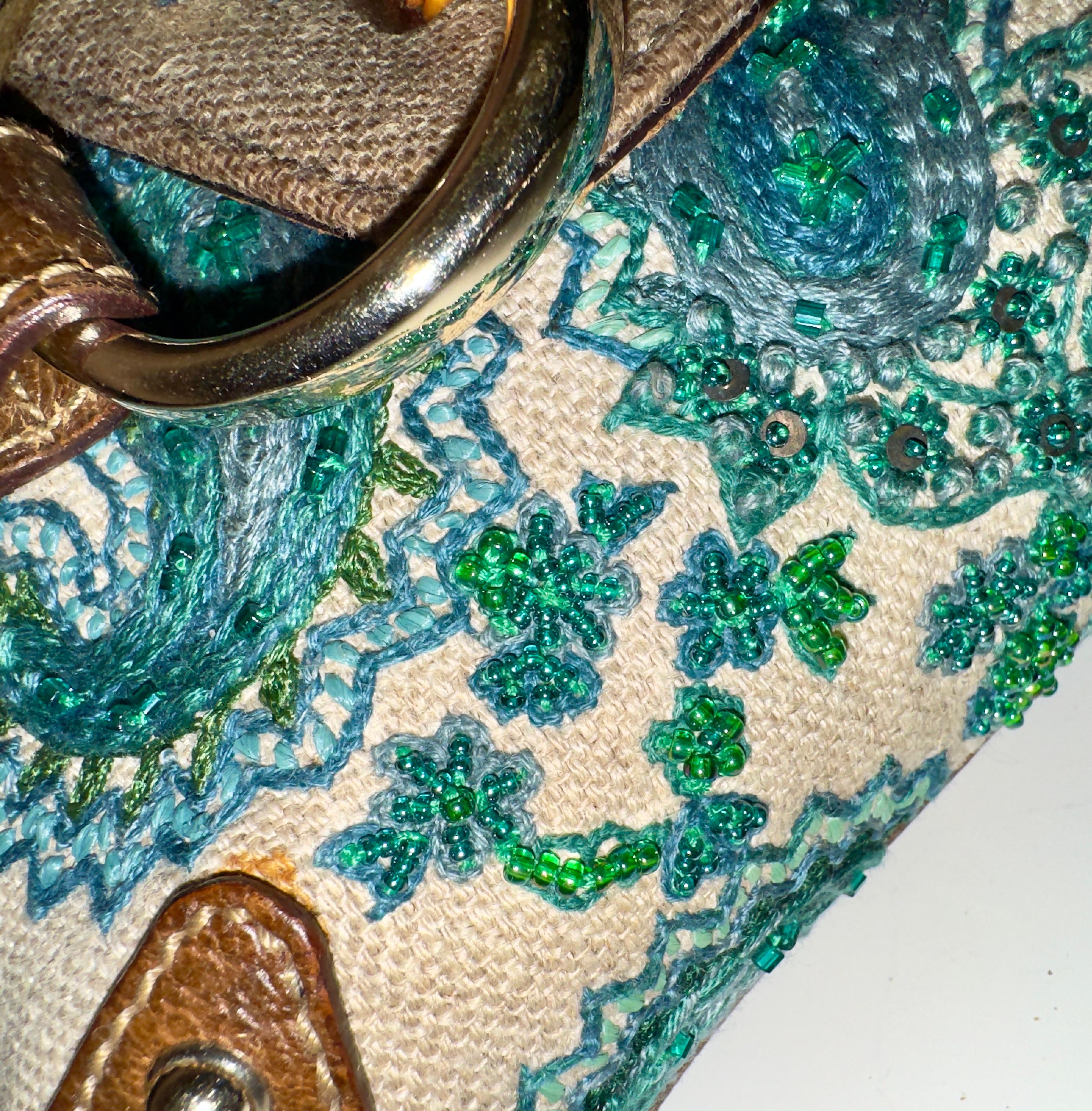 GUCCI Embroidered Paisley Canvas Leather Horsebit Bamboo Clutch Bag Y2K For Sale 1