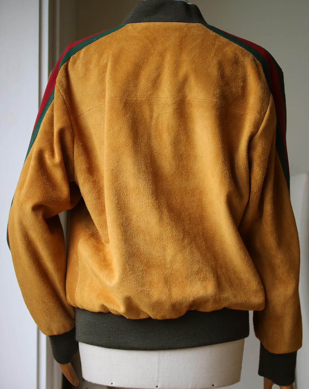 Orange Gucci Embroidered Suede Bomber Jacket