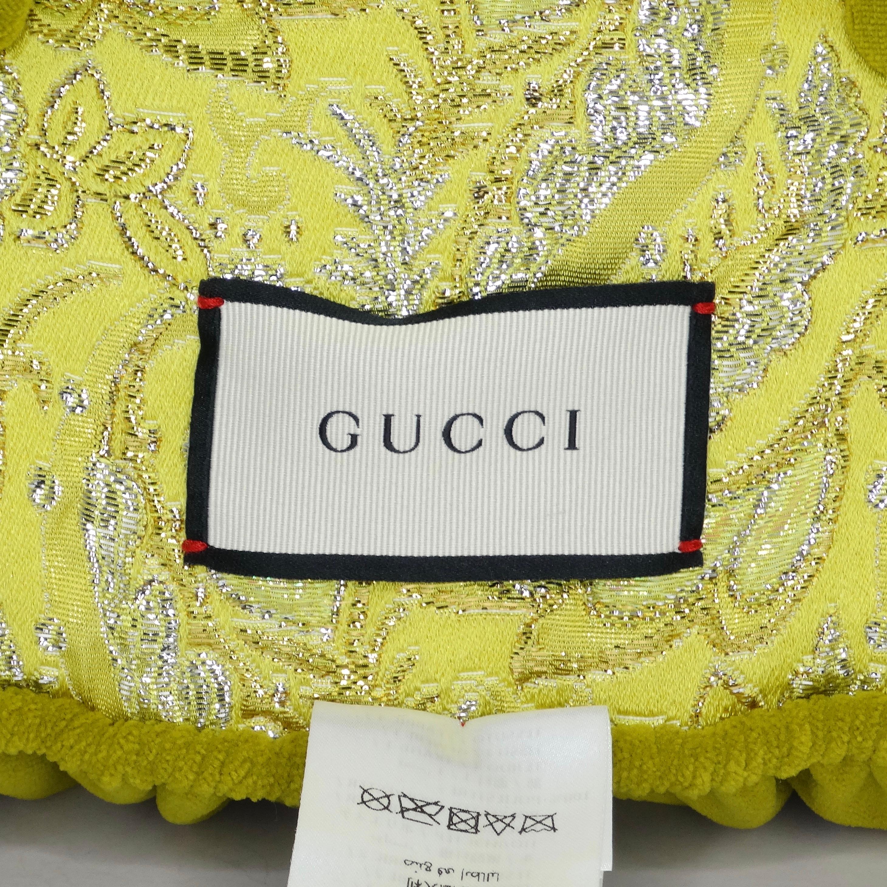 Gucci Embroidered Velvet Yellow Pillow Cushion For Sale 3