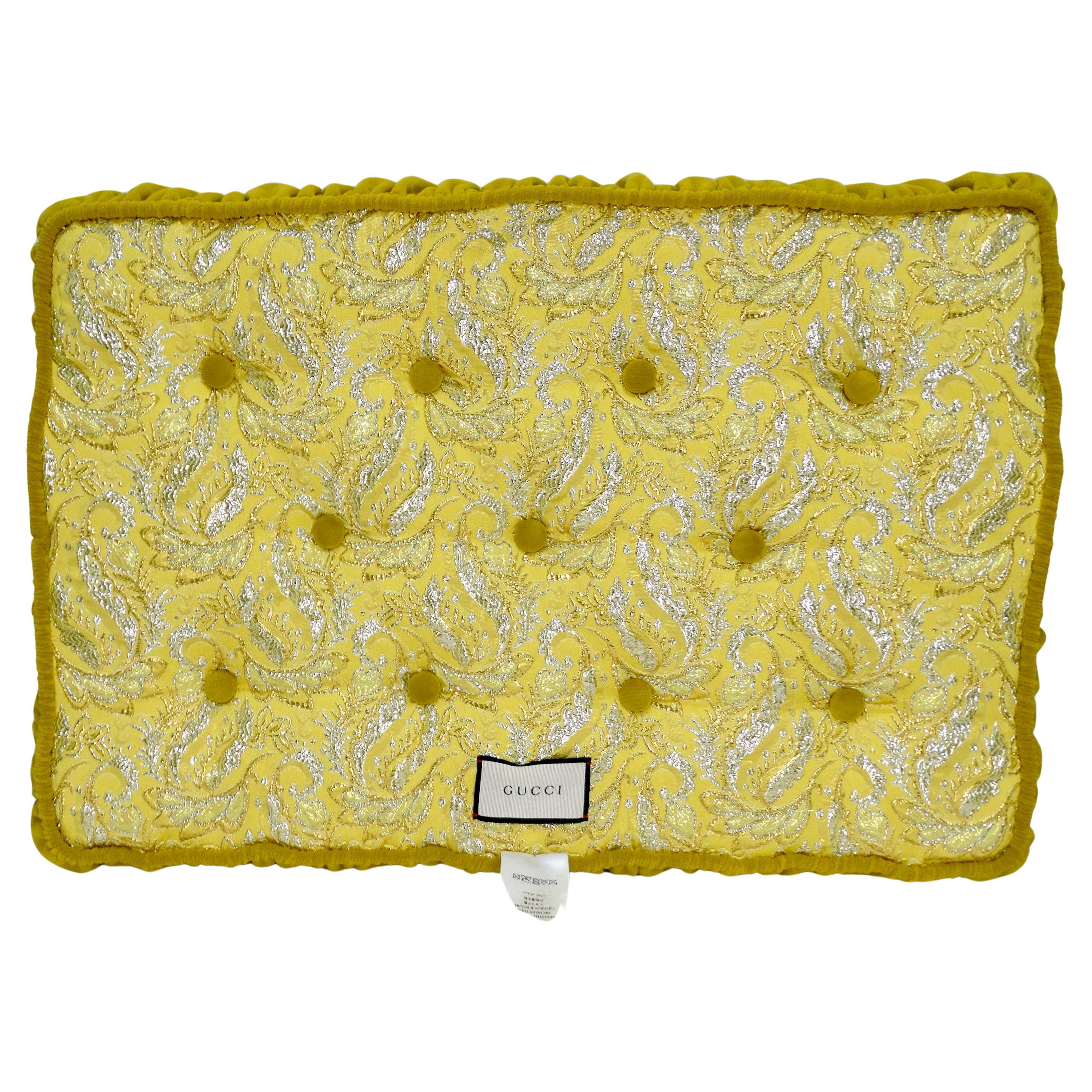 Gucci Embroidered Velvet Yellow Pillow Cushion For Sale