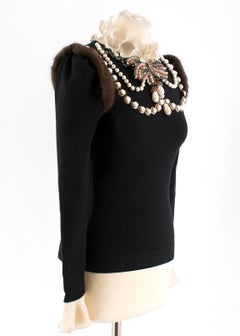 Gucci Embroidered Wool Knit Top with Mink Fur US 0-2