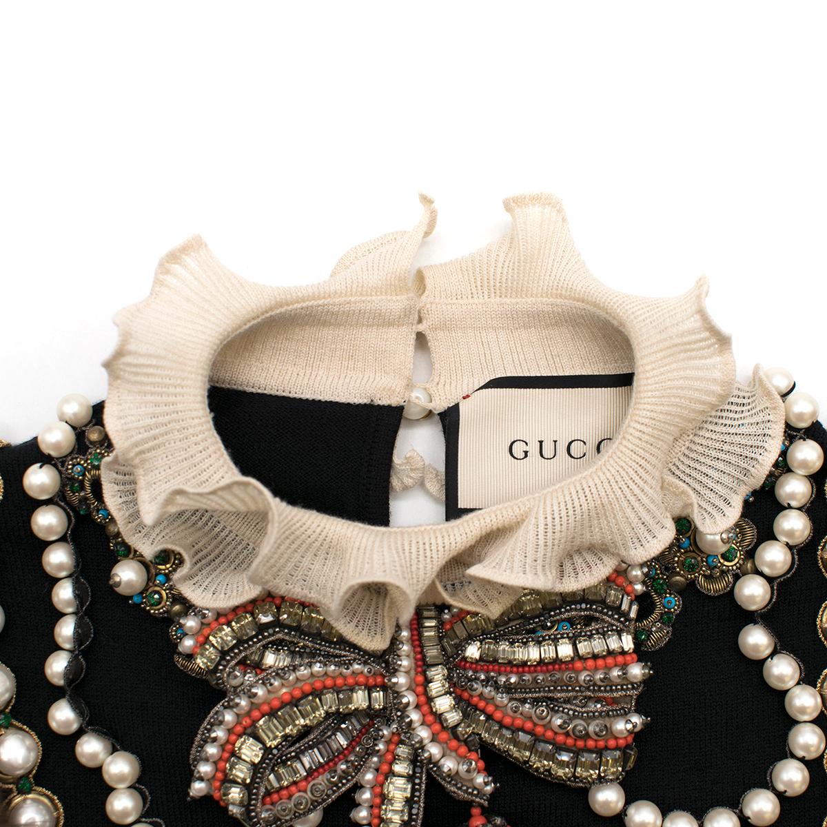 Gucci Embroidered Wool Knit Top with Mink Fur US 0-2 In Excellent Condition In London, GB