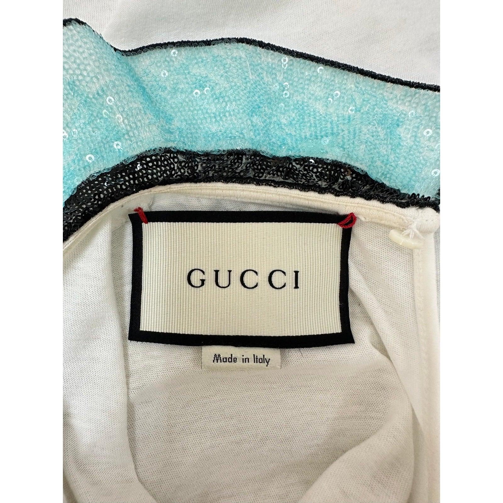 Donna Gucci ricamo colletto di paillettes T-shirt Top Sz.M in vendita