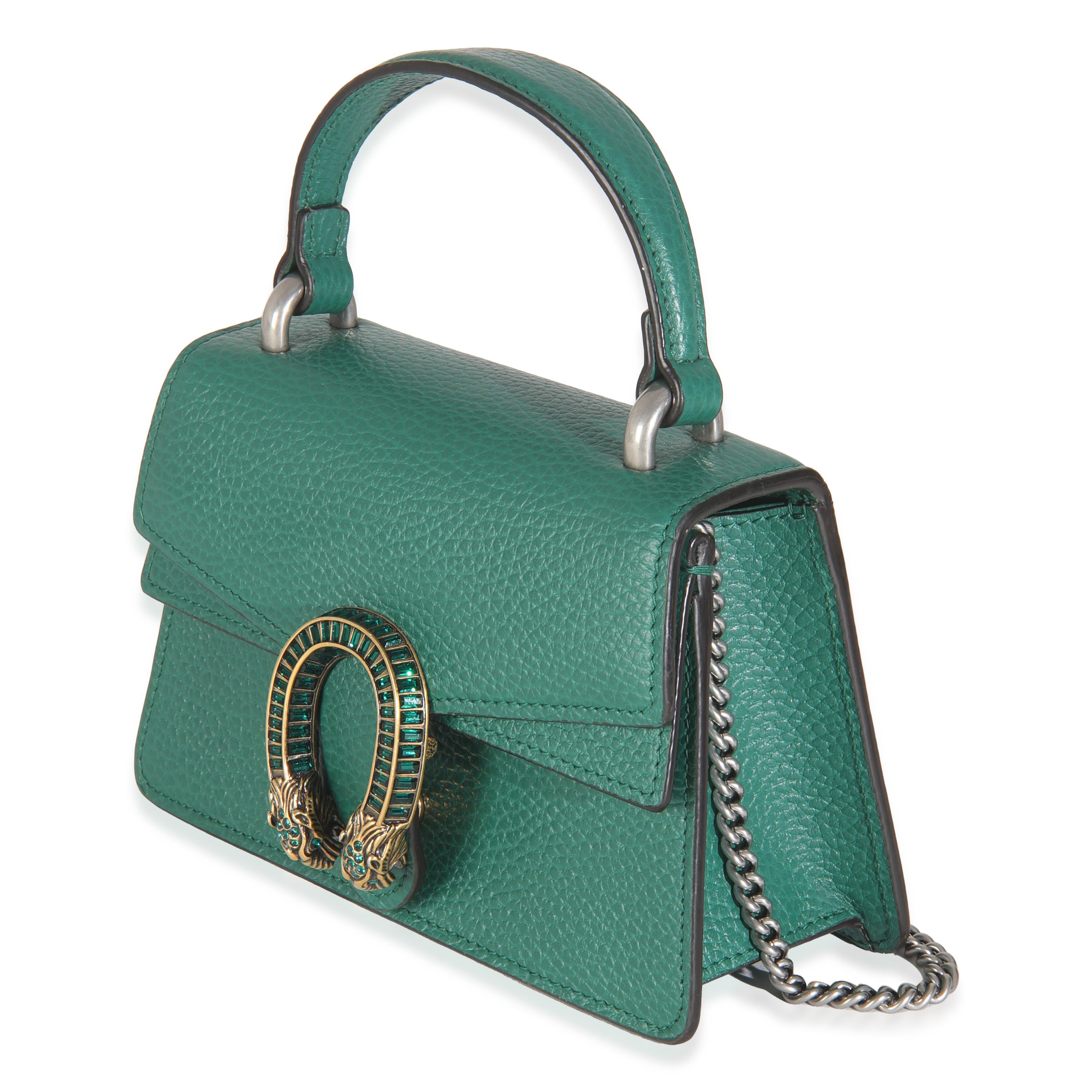 Gucci Emerald Dollar Kalbsleder Crystal Mini Dionysus Top Handle Bag im Zustand „Hervorragend“ im Angebot in New York, NY