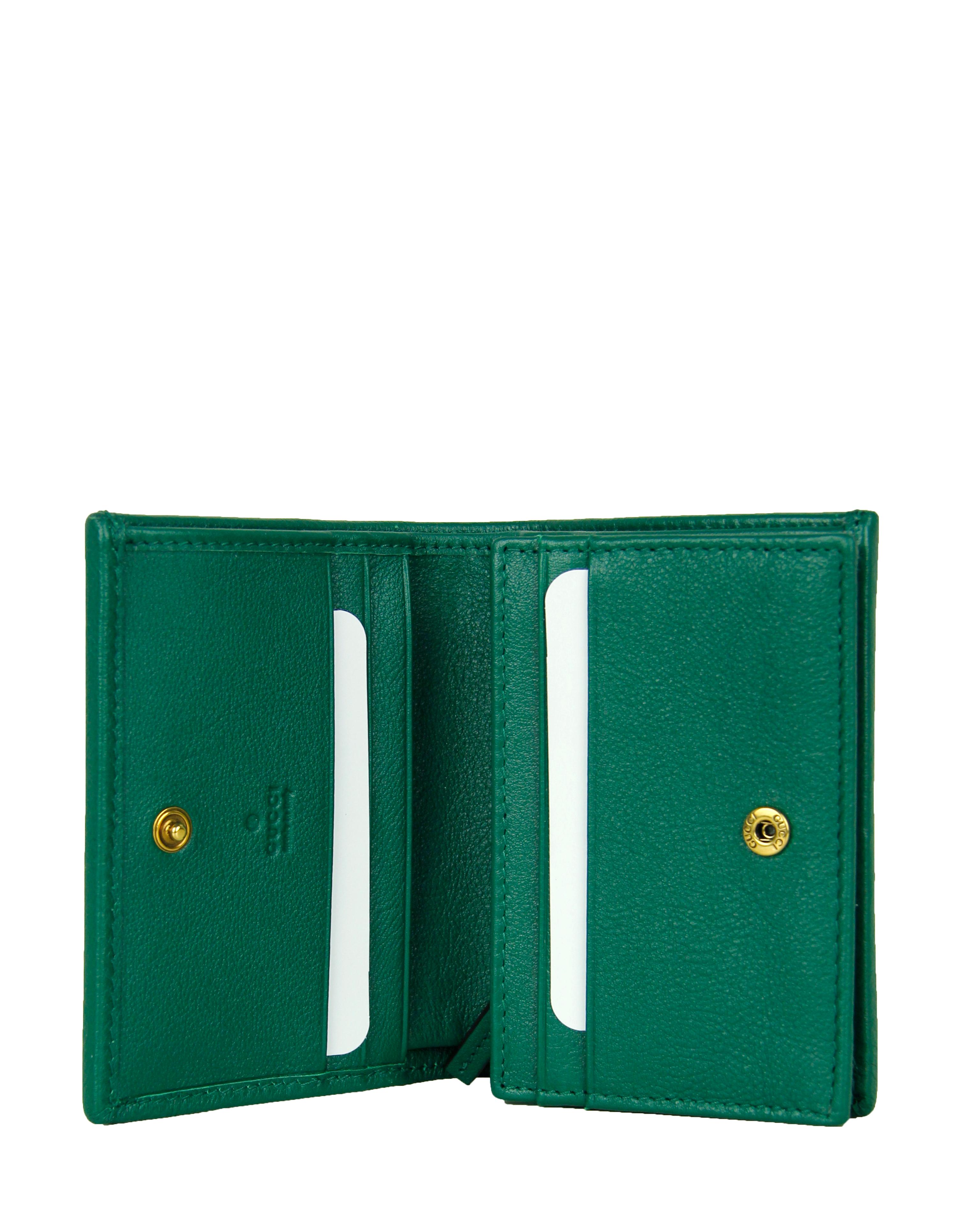 Gucci Emerald Green Calfskin Leather Diana Bamboo Card Case Wallet In Excellent Condition In New York, NY