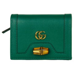 Gucci Emerald Green Calfskin Leather Diana Bamboo Card Case Wallet