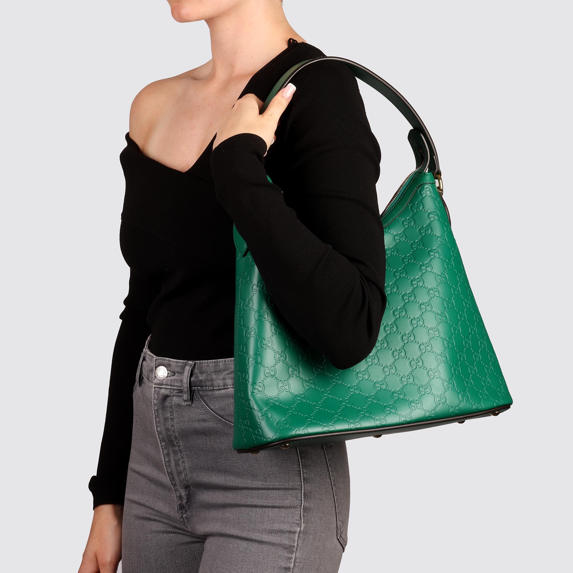 GUCCI Emerald Green Calfskin Leather Hobo Bag 9