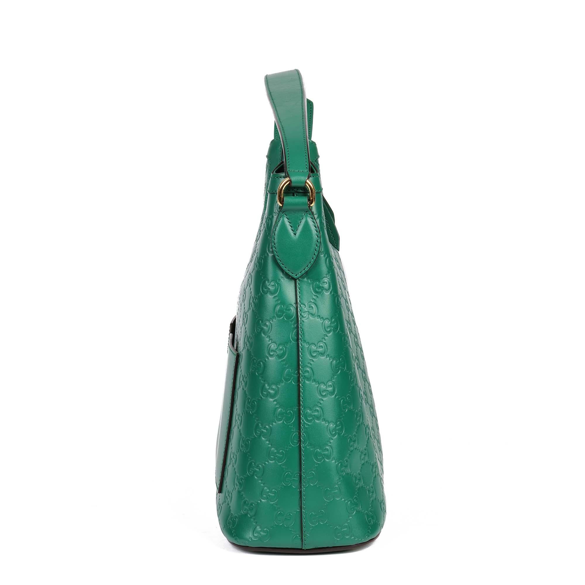 GUCCI Emerald Green Calfskin Leather Hobo Bag In Excellent Condition In Bishop's Stortford, Hertfordshire