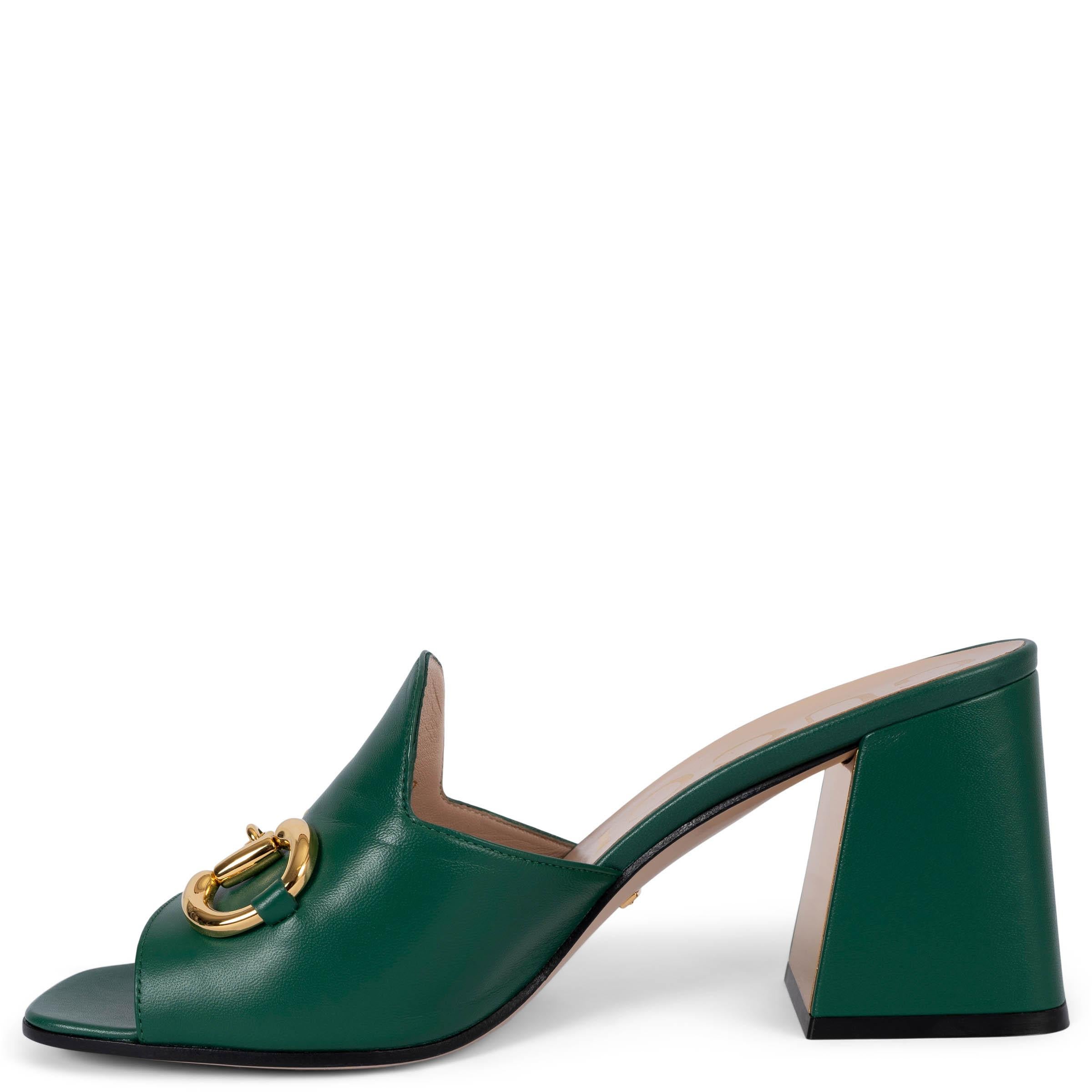 GUCCI emerald green leather 2019 HORSEBIT Mules Sandals Shoes 39 In New Condition In Zürich, CH