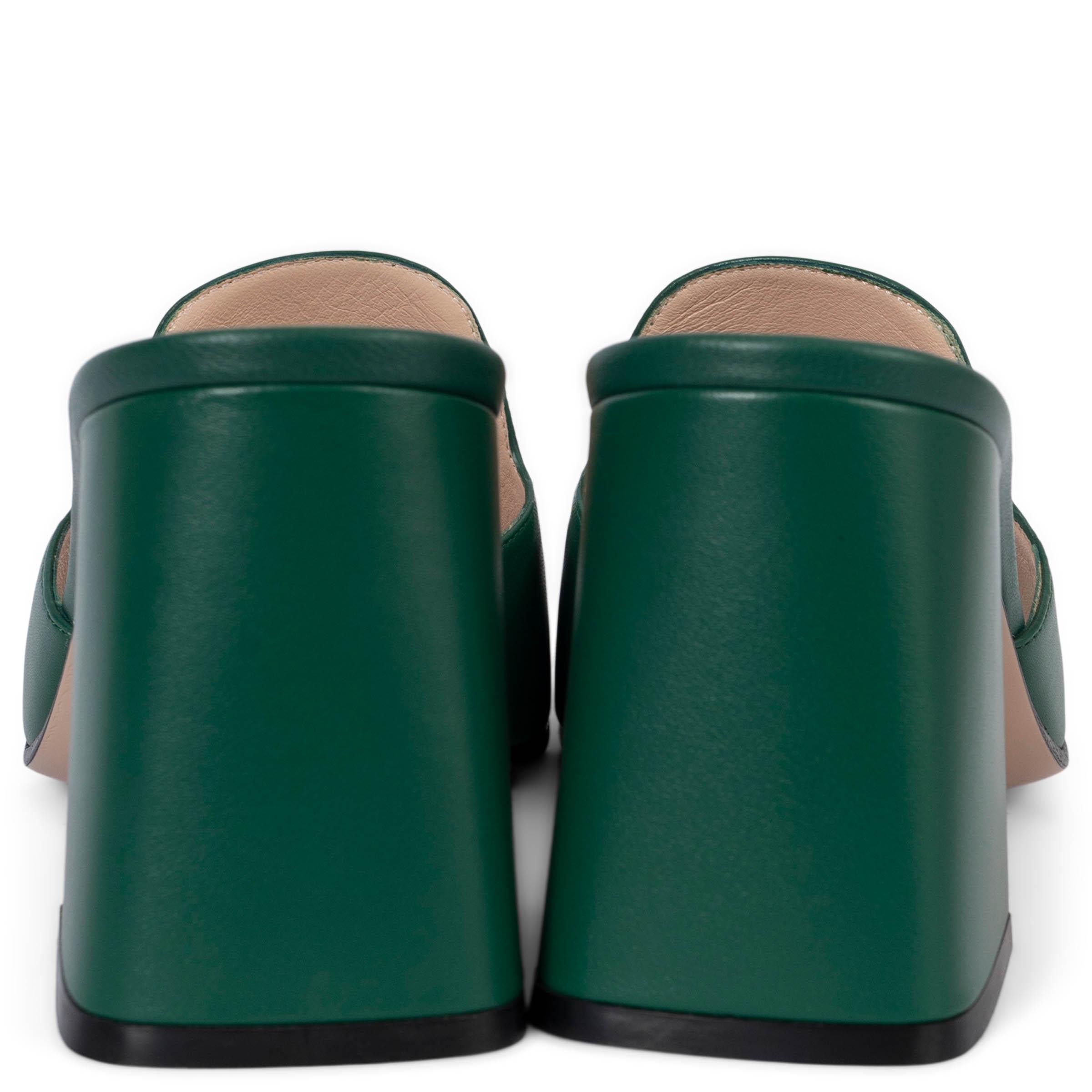 Women's GUCCI emerald green leather 2019 HORSEBIT Mules Sandals Shoes 39