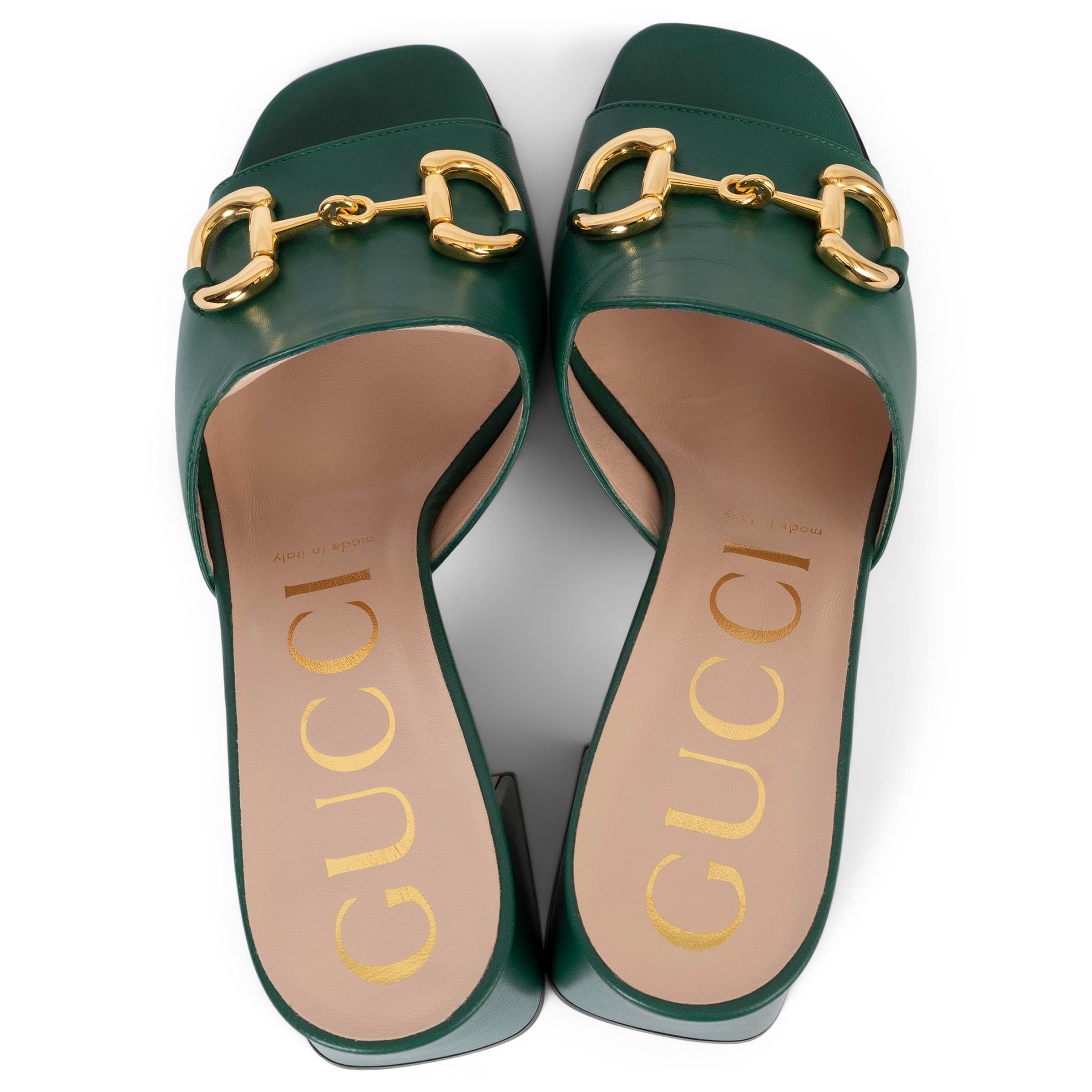 GUCCI emerald green leather 2019 HORSEBIT Mules Sandals Shoes 39 1