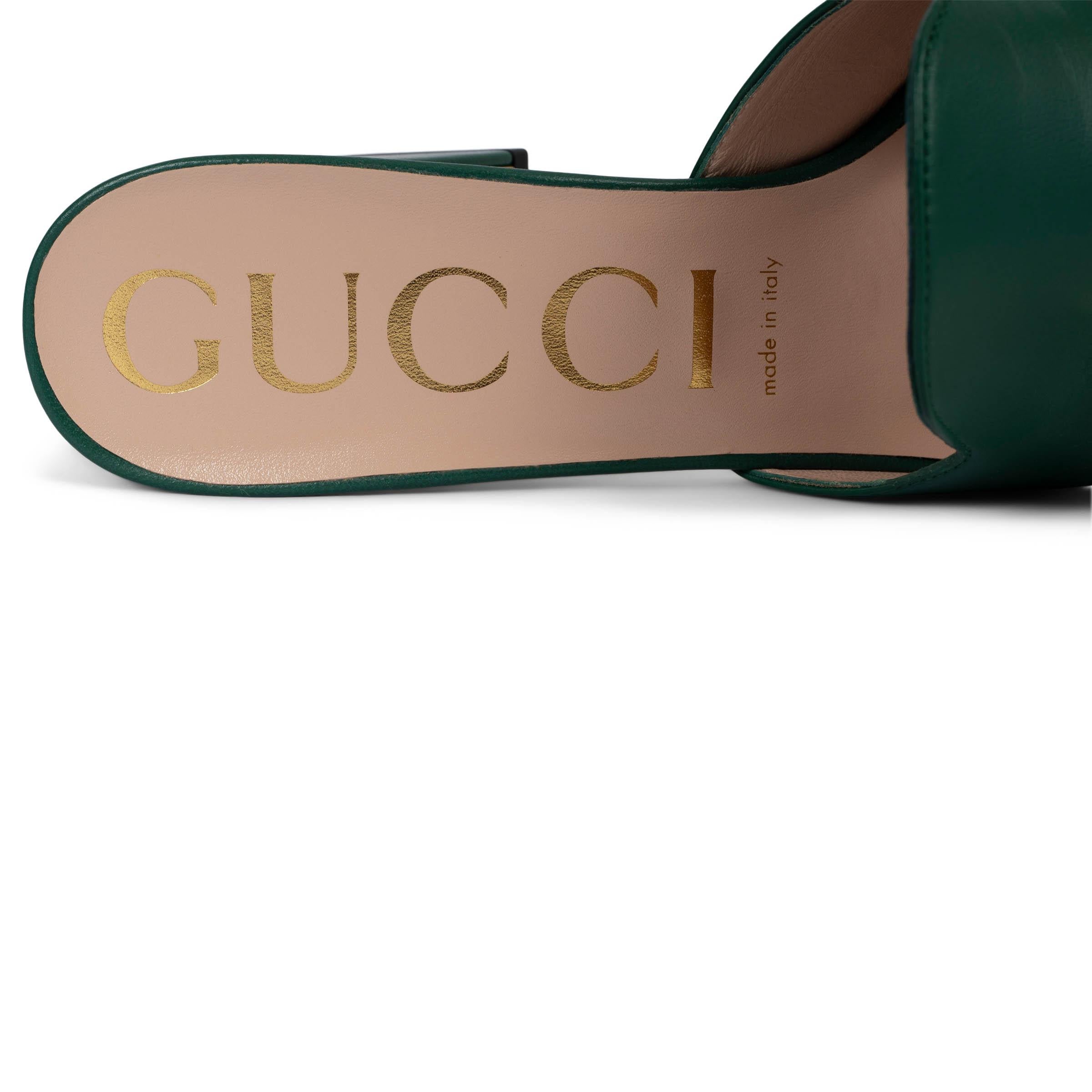 GUCCI emerald green leather 2019 HORSEBIT Mules Sandals Shoes 39 2