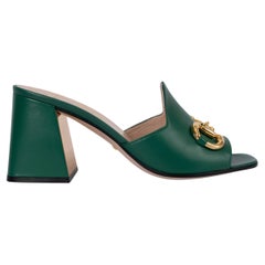GUCCI emerald green leather 2019 HORSEBIT Mules Sandals Shoes 39