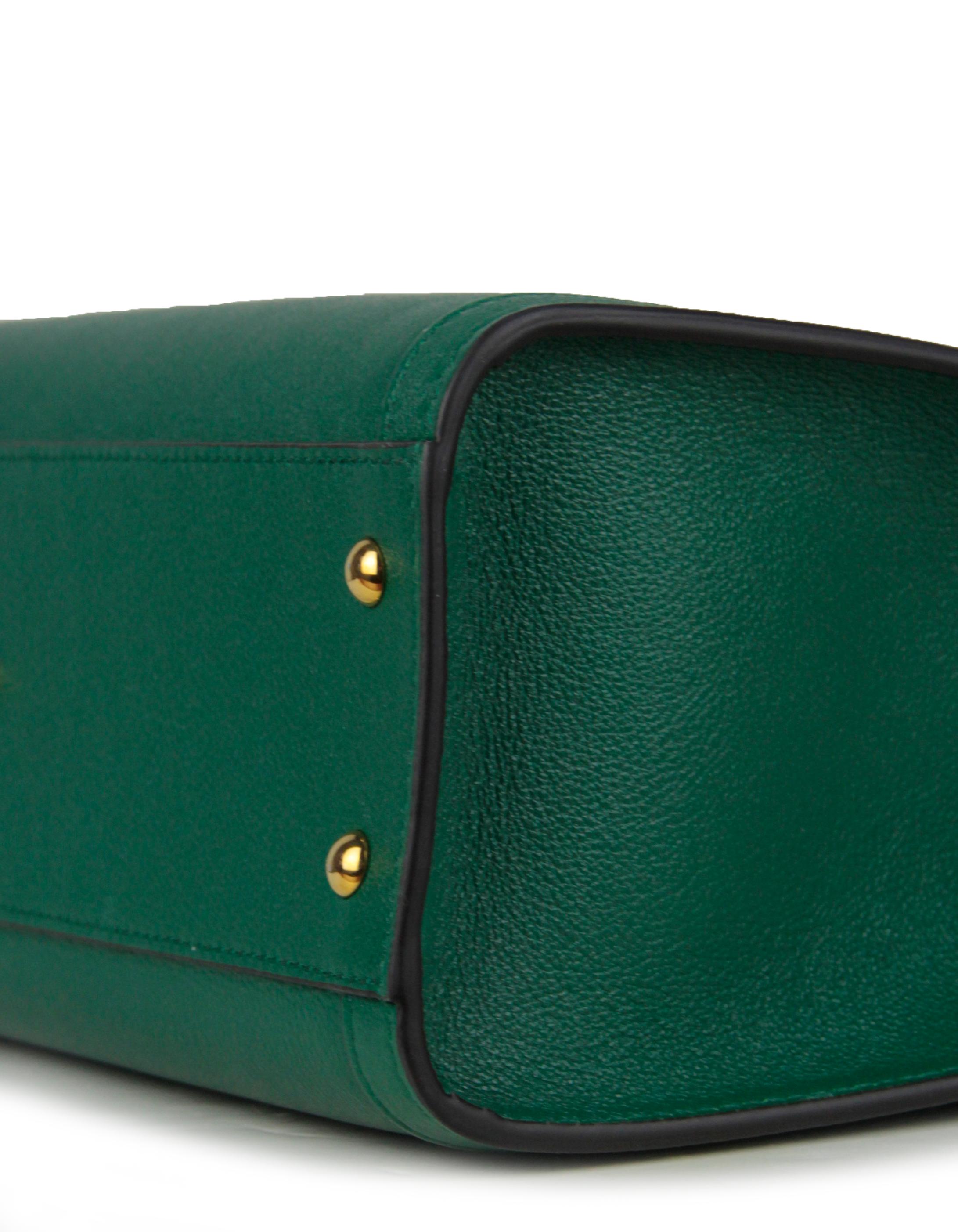 Women's Gucci Emerald Green Small Calfskin Leather Diana Bamboo Bag w/ Strap 660195 4307