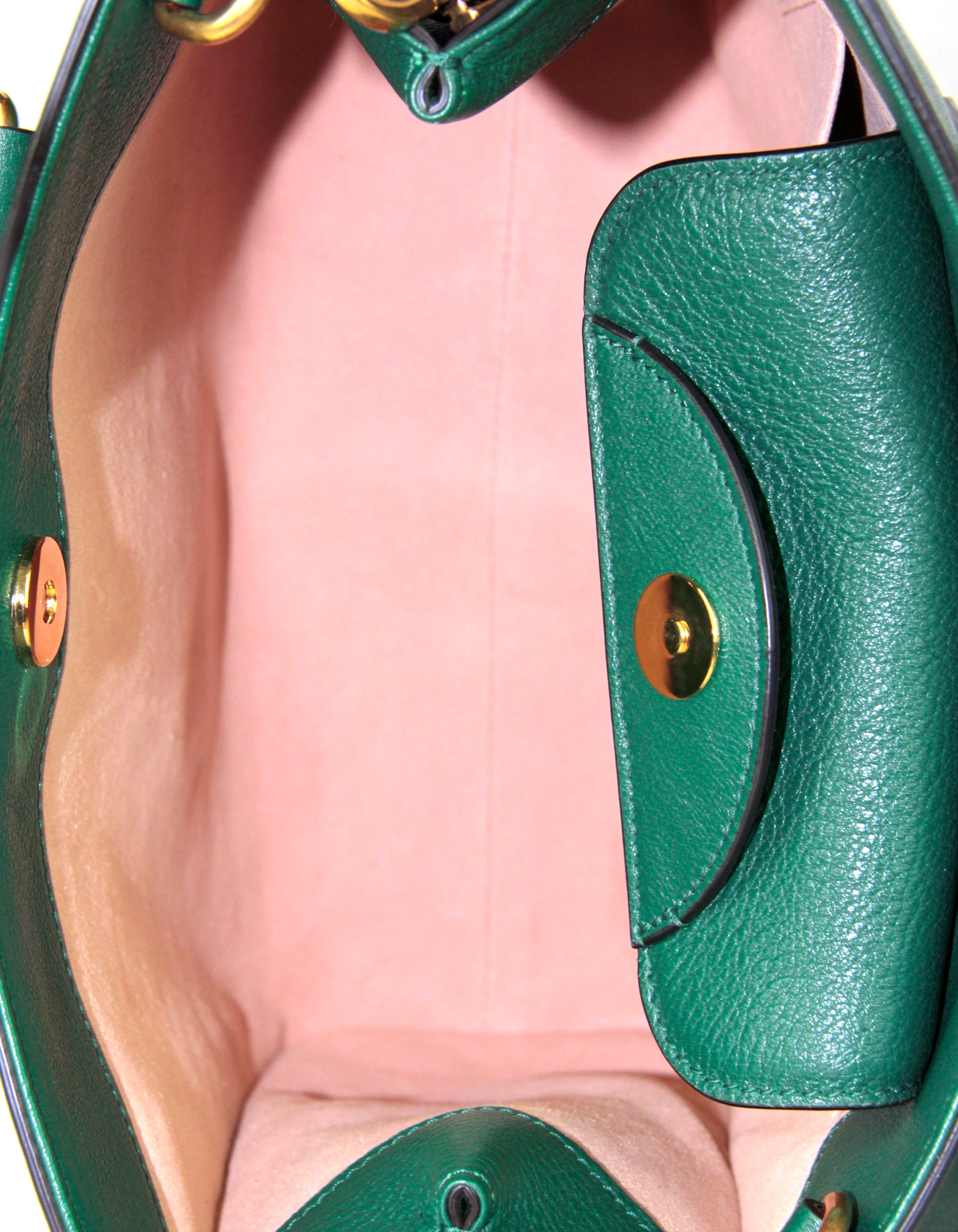 Gucci Emerald Green Small Calfskin Leather Diana Bamboo Bag w/ Strap 660195 4307 1
