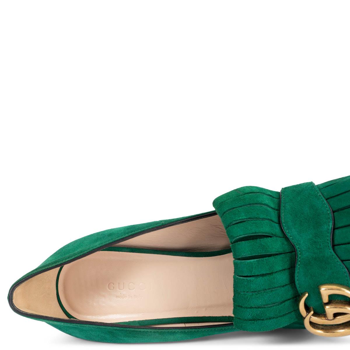 GUCCI emerald green suede GG MARMONT 105 FRINGE Pumps Shoes 38.5 2