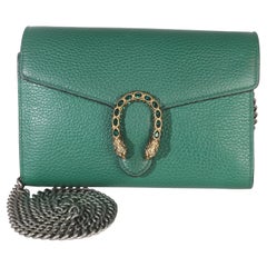 Gucci Smaragdfarbenes Kalbsleder mit Kieselsteinen, Dionysos-Kette, Brieftasche