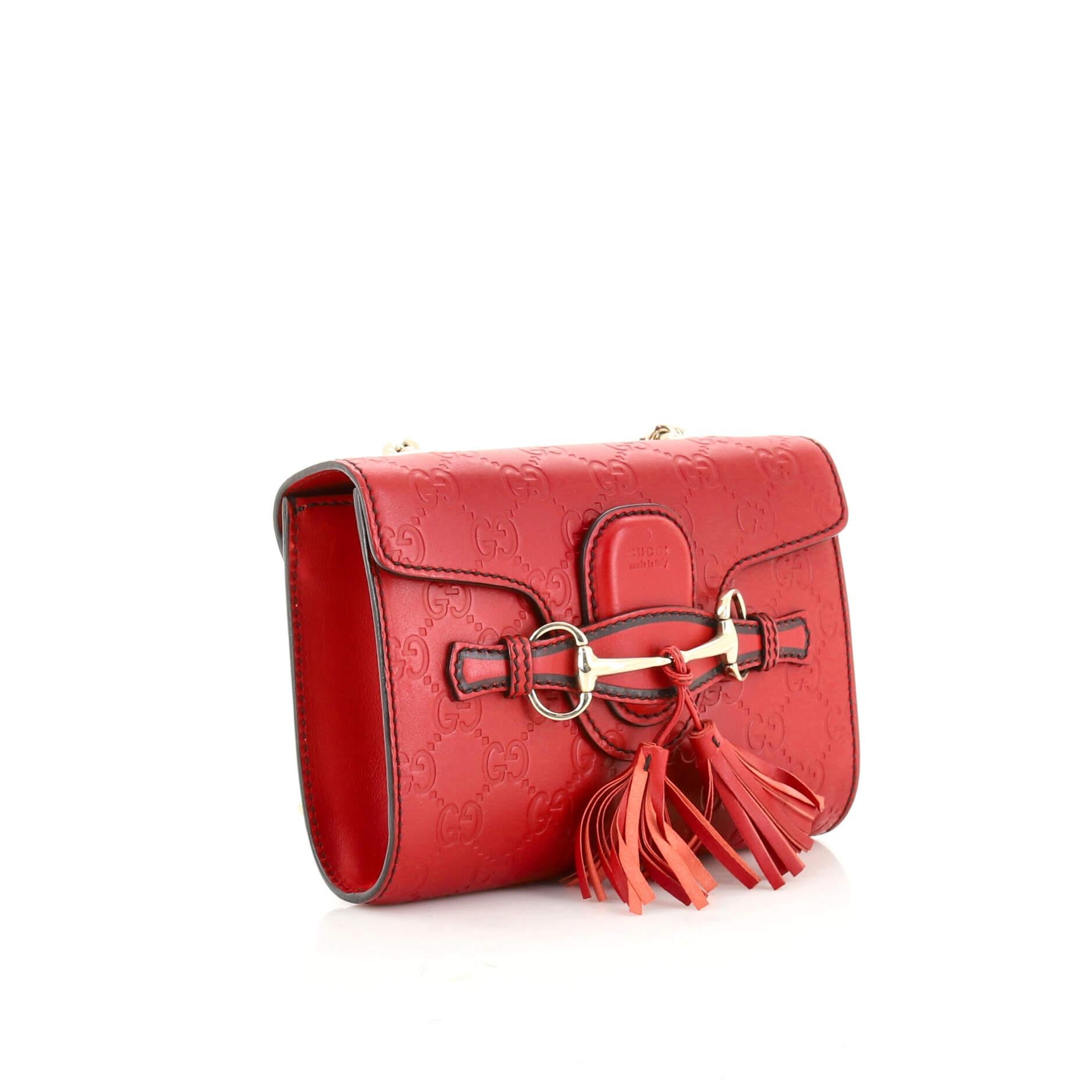 Red Gucci Emily Chain Flap Bag Guccissima Leather Mini