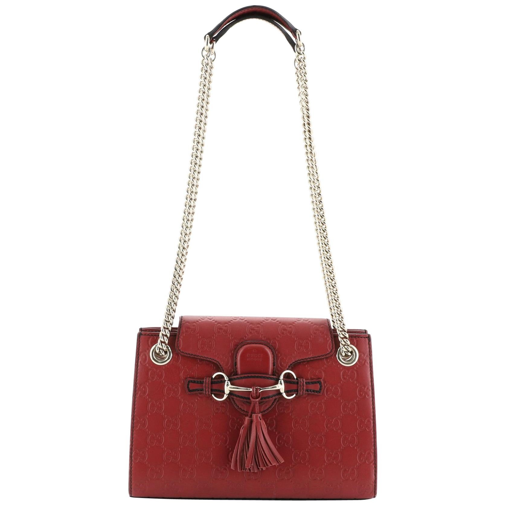 Gucci Emily Chain Flap Shoulder Bag Guccissima Leather Small