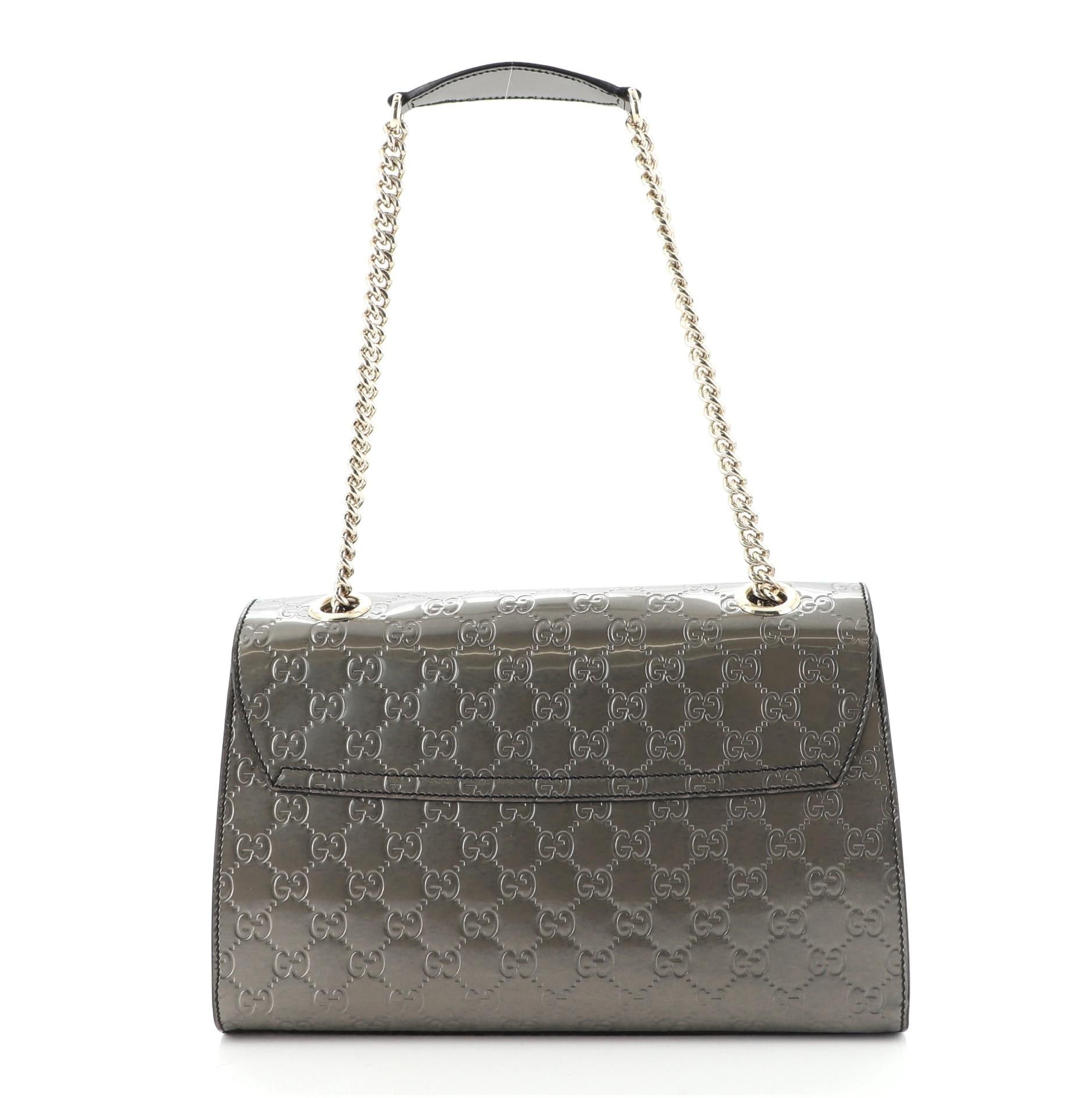 Gray Gucci Emily Chain Flap Shoulder Bag Guccissima Patent Large