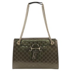 Gucci Emily Chain Flap Shoulder Bag Guccissima Patent Large