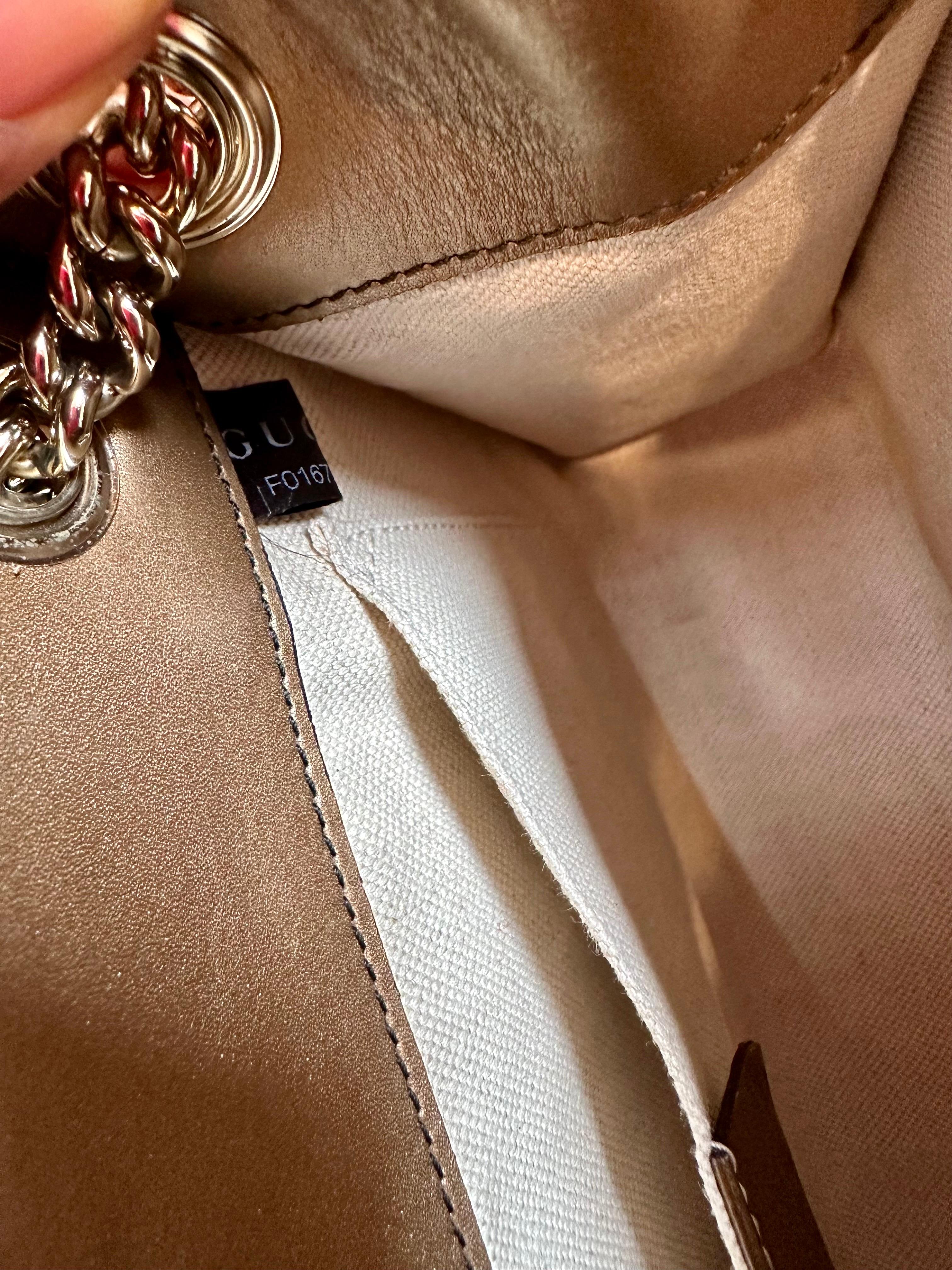 Gucci Emily GG Bronze Metallic Guccissima Leather double Chain Shoulder Bag For Sale 10